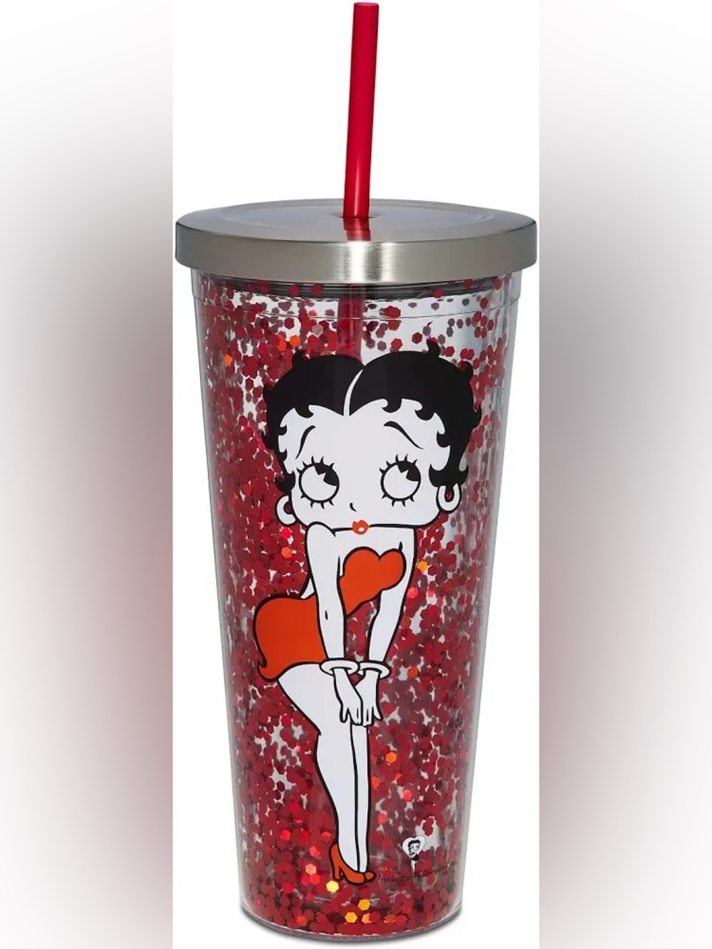 Betty Boop Red Glitter Tumbler with Straw